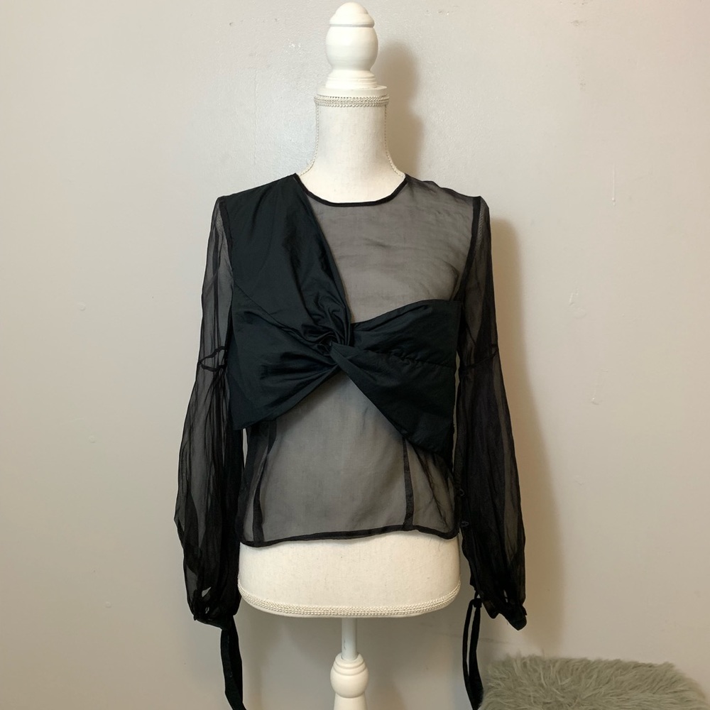 Milly Sheer Black Billow Sleeve Blouse